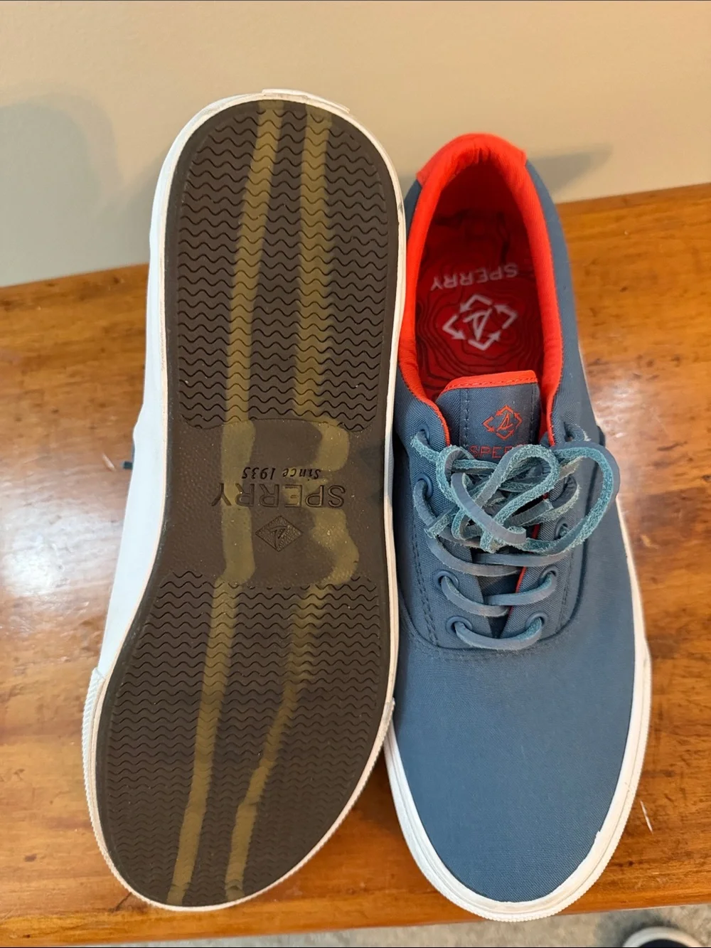 Sperry Blue Canvas Sneakers with White Sole and Red Lining